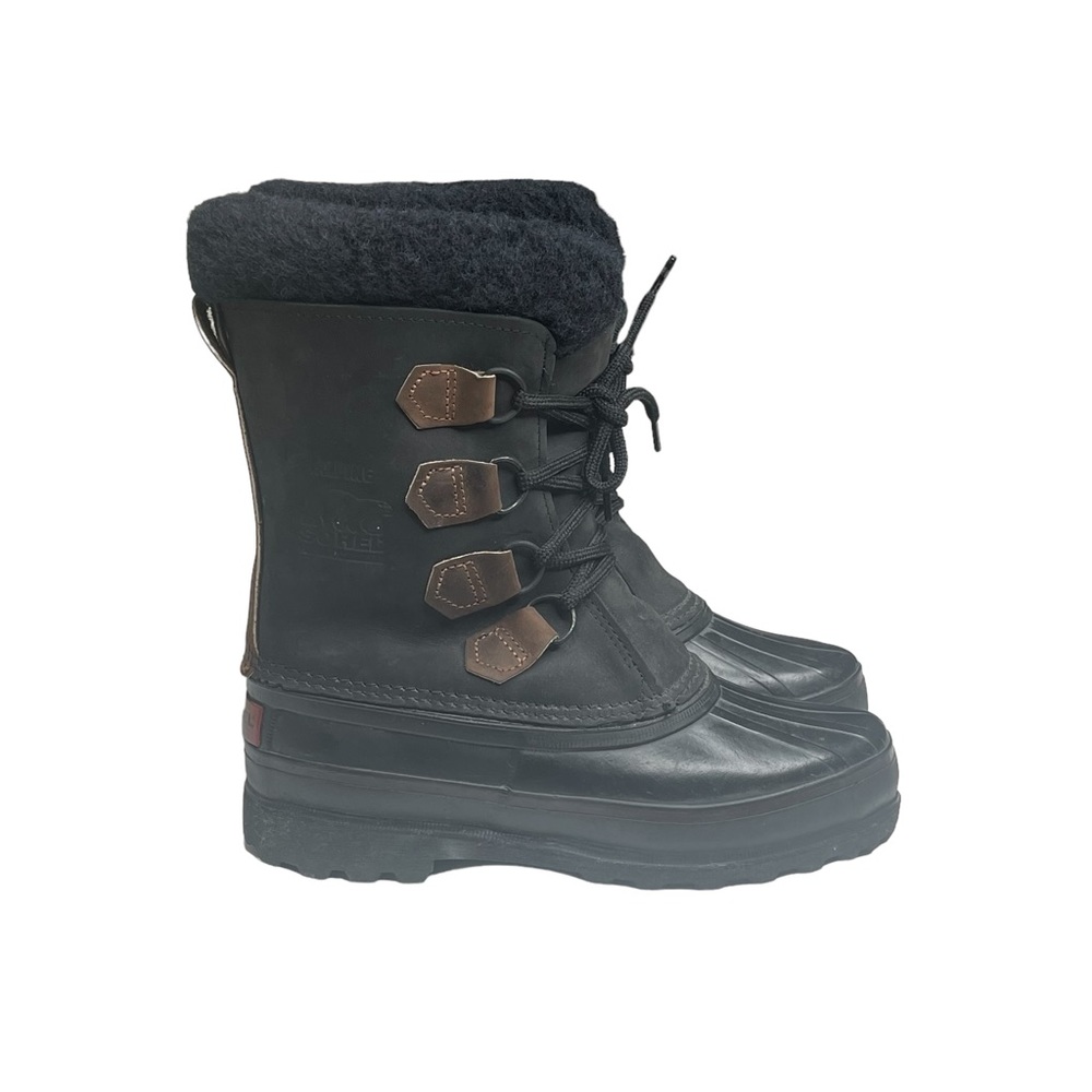 Vintage: Sorel ™ ✪ Alpine Felt Lined Wool Trim Leather Lug Sole Boots ✪ Black - Picture 2 of 16